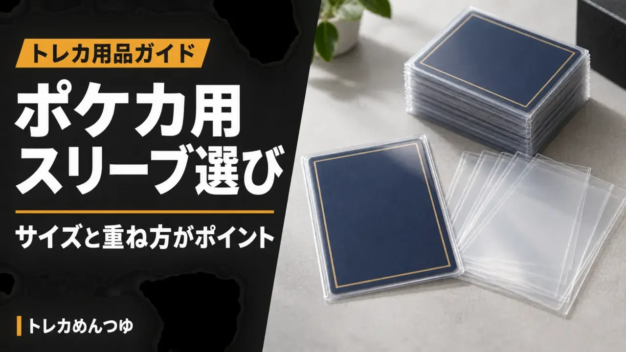 スリーブ入りのカードと大きさの異なる透明スリーブの用品