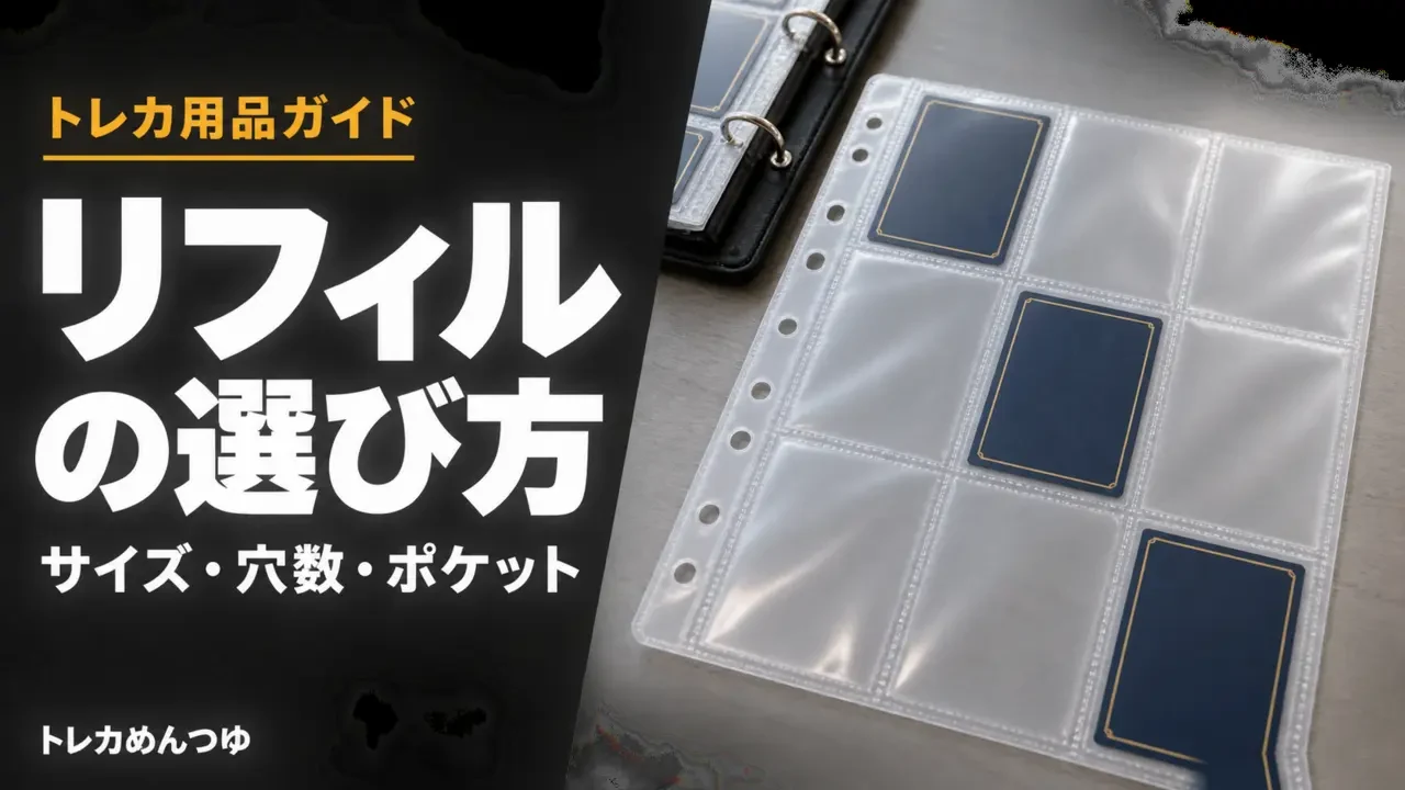 バインダー用の9ポケットリフィルとカードを並べた用品